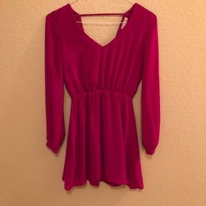 Fuchsia GB Flare Dress Long Sleeved
